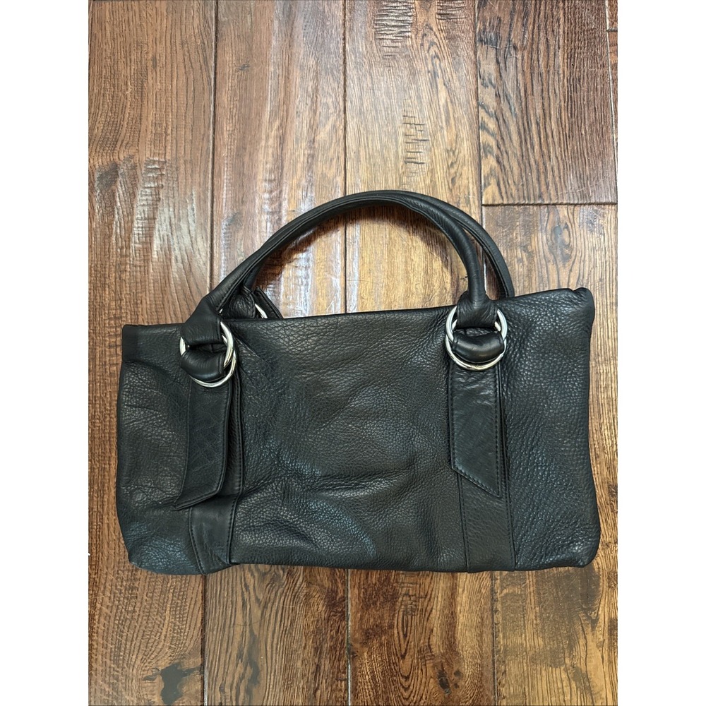 Vintage Express Design Genuine Pebbled Leather Black & Silver Satchel Bag VGC